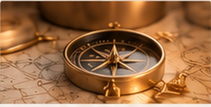 A brass compass resting on a map